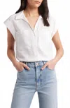Frame Leisure Seersucker Cotton Cap Sleeve Button-up Shirt In White