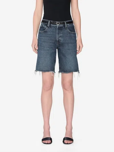 Frame Leisure High Rise Knee Length Short In Nostalgia In Blue