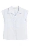 Frame Leisure Seersucker Cotton Cap Sleeve Button-up Shirt In Light Chambray Multi