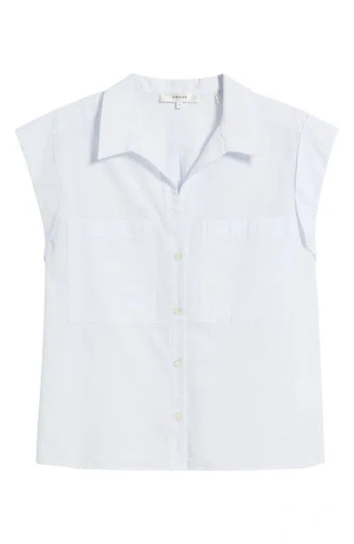 Frame Leisure Seersucker Cotton Cap Sleeve Button-up Shirt In Light Chambray Multi