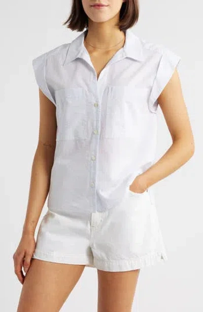 FRAME FRAME LEISURE SEERSUCKER COTTON CAP SLEEVE BUTTON-UP SHIRT