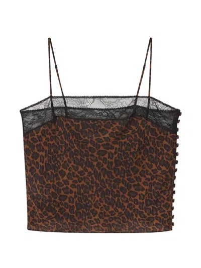 Frame Leopard-print Lace-trim Cami Top In White
