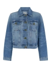 Frame Light Blue Crop Jacket With Branded Button In Cotton Denim Woman In Blue