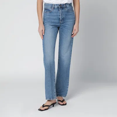 Frame Straight Washed Jeans Belt Loops Five Pockets In Blue