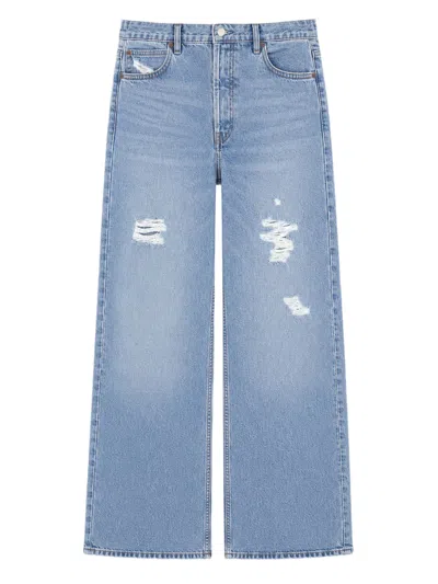 Frame Light Blue Wide-leg Distressed Cotton-blend Jeans