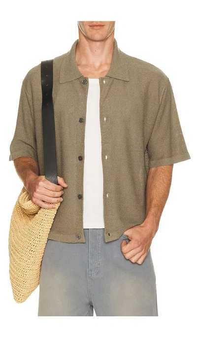 Frame Light Cotton Silk Short Sleeve Cardigan In Green