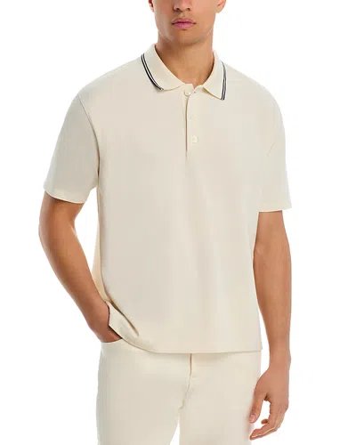 Frame Mens Striped Collar Regular-fit Pique Polo Top White Sand