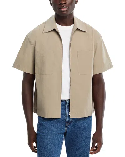 Frame Light Poplin Zip Shirt In Smoky Mocha