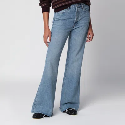 Frame Light-wash High-waist Wide-flare Jeans With Raw Frayed Hem In Blue