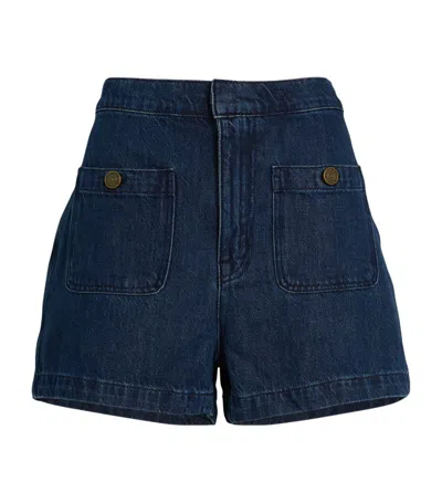 Frame Lightweight Denim High-rise Shorts In Blue