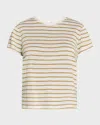 Frame Womens Stripe-print Short-sleeve Organic-linen T-shirt Dark Khaki Multi In Dark Khaki Multi