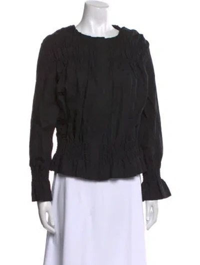 Pre-owned Frame Linen Bateau Neckline Blouse In Black