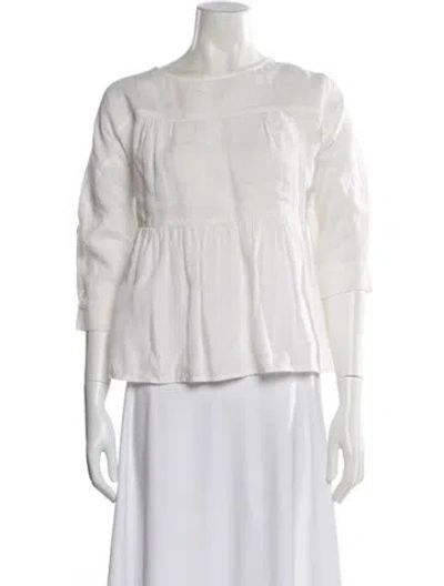 Pre-owned Frame Linen Bateau Neckline Blouse In White