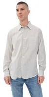 Frame Linen Blend Stripe Button Down Shirt Khaki Ecru Stripe In Multi