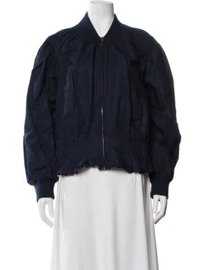 Pre-owned Frame Linen Bomber Jacket In Blue