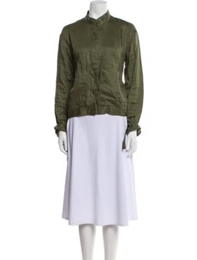 Pre-owned Frame Linen Bomber Jacket In Green