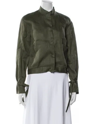 Pre-owned Frame Linen Bomber Jacket In Green
