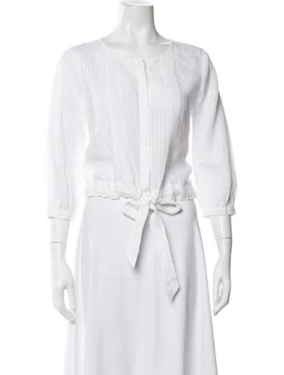 Pre-owned Frame Linen Crew Neck Blouse In White