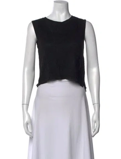 Pre-owned Frame Linen Crew Neck Crop Top In Black