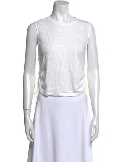 Pre-owned Frame Linen Crew Neck Crop Top In White