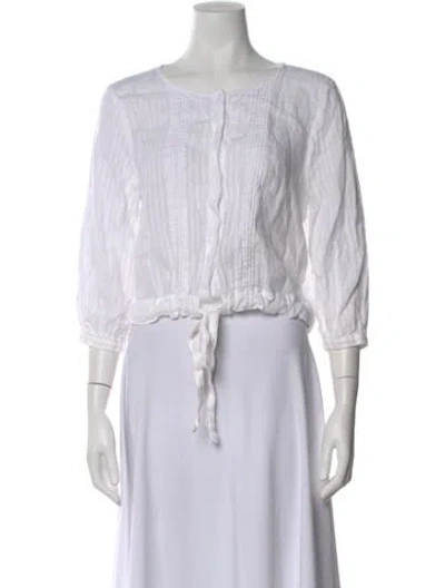 Pre-owned Frame Linen Crew Neck Crop Top In White