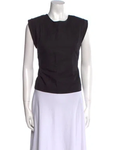 Pre-owned Frame Linen Crew Neck Top In Black
