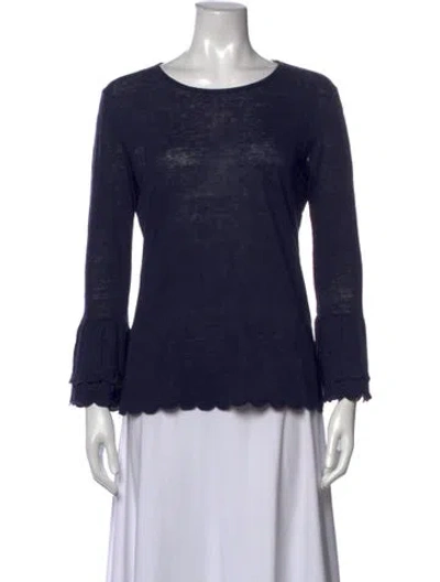 Pre-owned Frame Linen Crew Neck Top In Blue