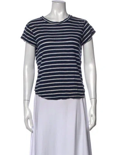 Pre-owned Frame Linen Crew Neck Top In Blue