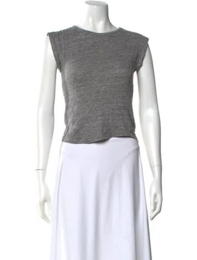 Pre-owned Frame Linen Crew Neck Top In Gray