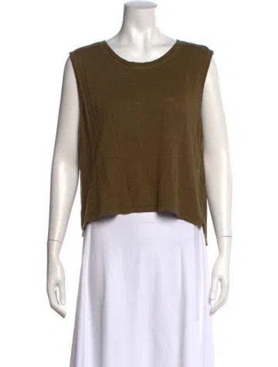 Pre-owned Frame Linen Crew Neck Top In Green