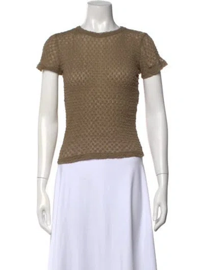 Pre-owned Frame Linen Crew Neck T-shirt In Brown