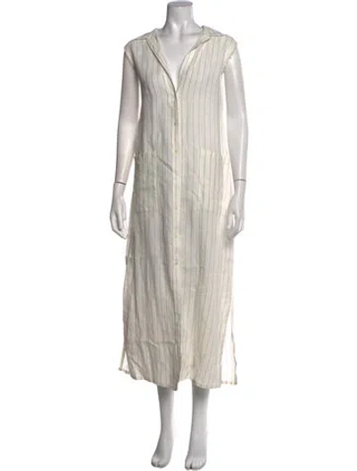 Pre-owned Frame Linen Long Dress In Black/neutrals/white