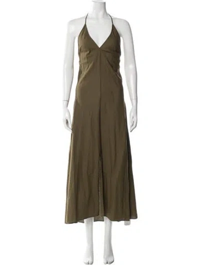 Pre-owned Frame Linen Long Dress In Green