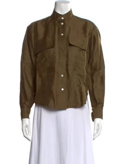 Pre-owned Frame Linen Long Sleeve Button-up Top In Green