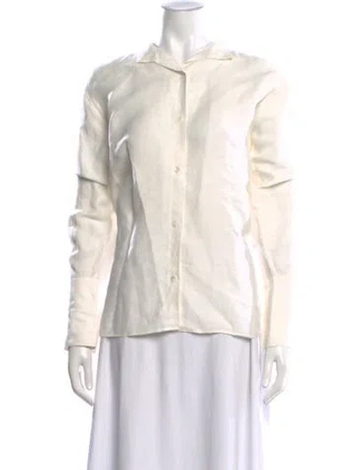 Pre-owned Frame Linen Long Sleeve Button-up Top In Neutral