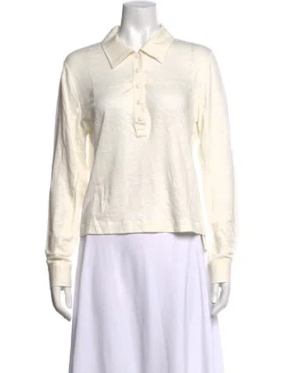 Pre-owned Frame Linen Long Sleeve Polo In White