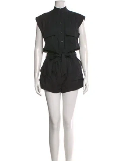 Pre-owned Frame Linen Mock Neck Romper In Black