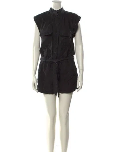 Pre-owned Frame Linen Mock Neck Romper In Black
