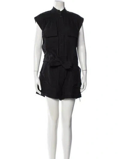 Pre-owned Frame Linen Mock Neck Romper In Black