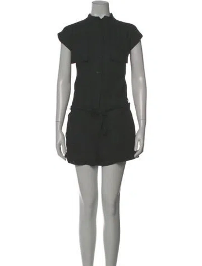 Pre-owned Frame Linen Mock Neck Romper In Black