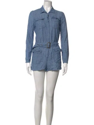 Pre-owned Frame Linen Romper In Blue