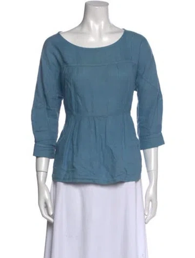 Pre-owned Frame Linen Scoop Neck Blouse In Blue