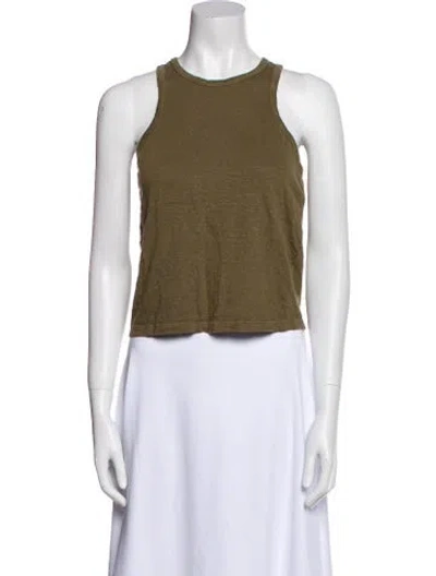 Pre-owned Frame Linen Scoop Neck Crop Top In Green
