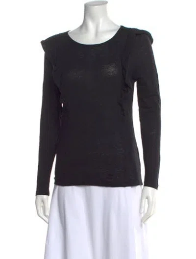 Pre-owned Frame Linen Scoop Neck Top In Black