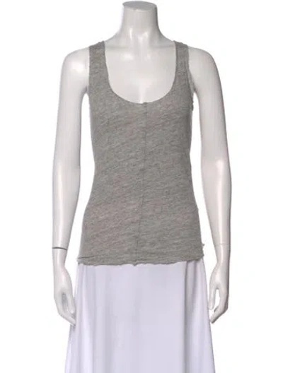 Pre-owned Frame Linen Scoop Neck Top In Gray