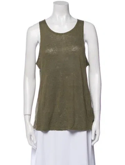Pre-owned Frame Linen Scoop Neck Top In Green