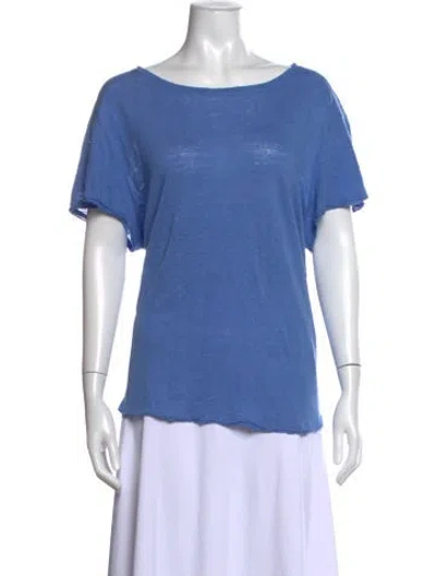 Pre-owned Frame Linen Scoop Neck T-shirt In Blue