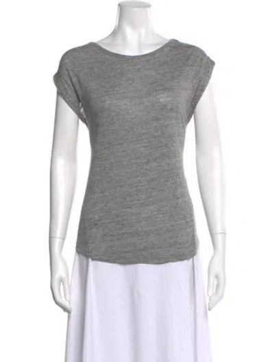 Pre-owned Frame Linen Scoop Neck T-shirt In Gray