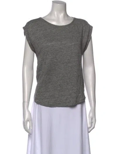 Pre-owned Frame Linen Scoop Neck T-shirt In Gray