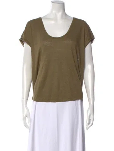 Pre-owned Frame Linen Scoop Neck T-shirt In Green